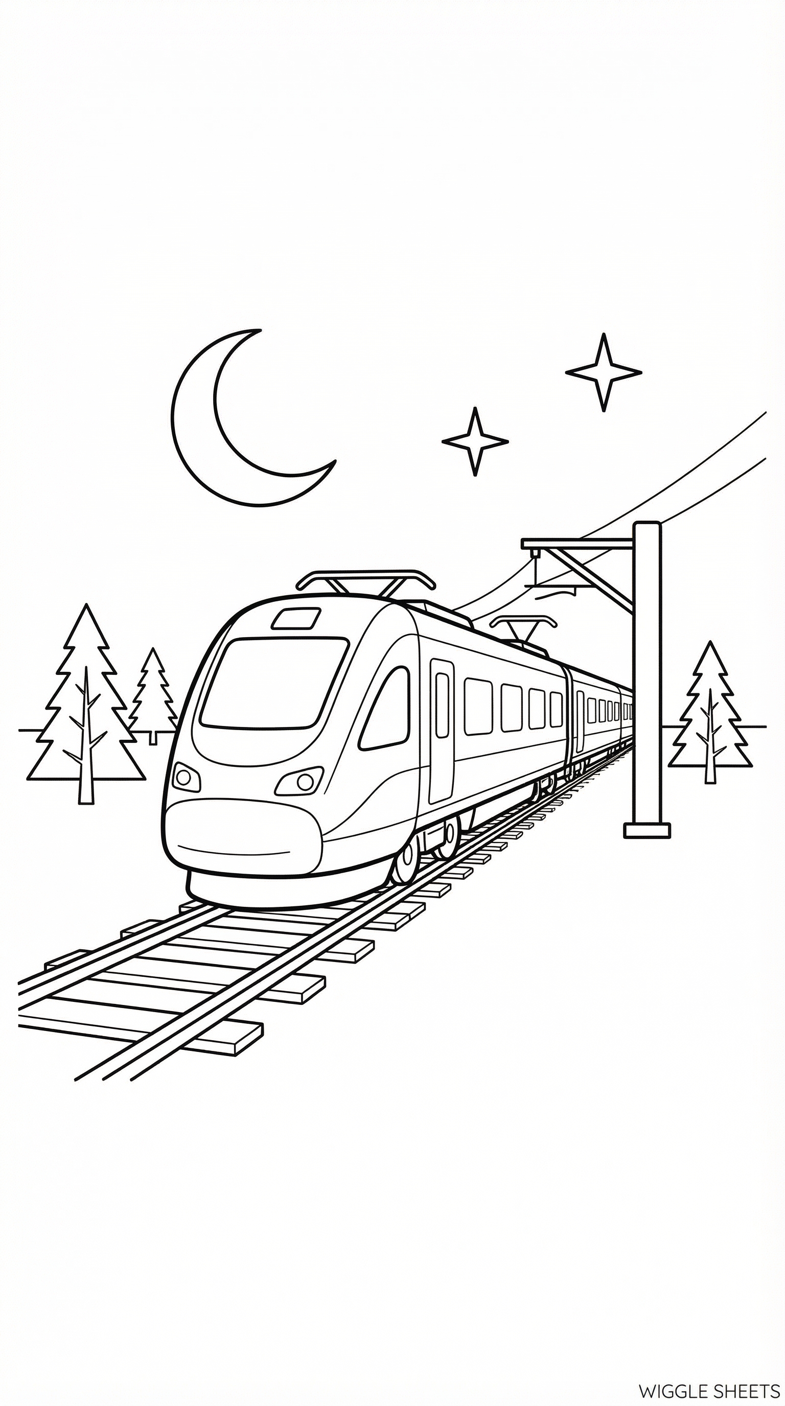Electric Train Night Coloring Page